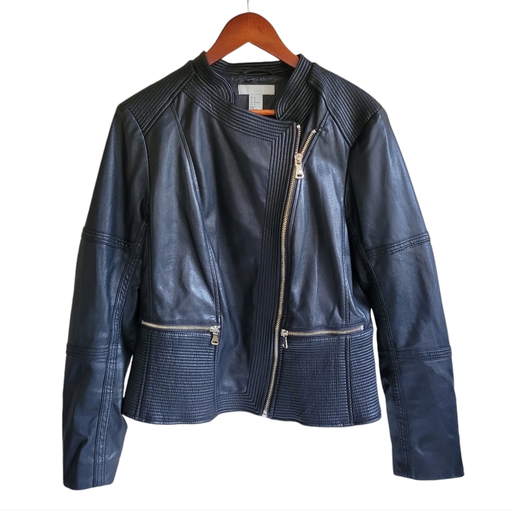 H&M Faux Leather Jacket Black Women's 14 Vegan Moto